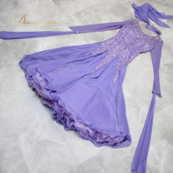 【社交ダンス衣装】パープル×豪華フリル ラテンドレス ワンピース 紫 6カラー 社交ダンス 衣装 モダンドレス ラテンドレス ラテン 社交