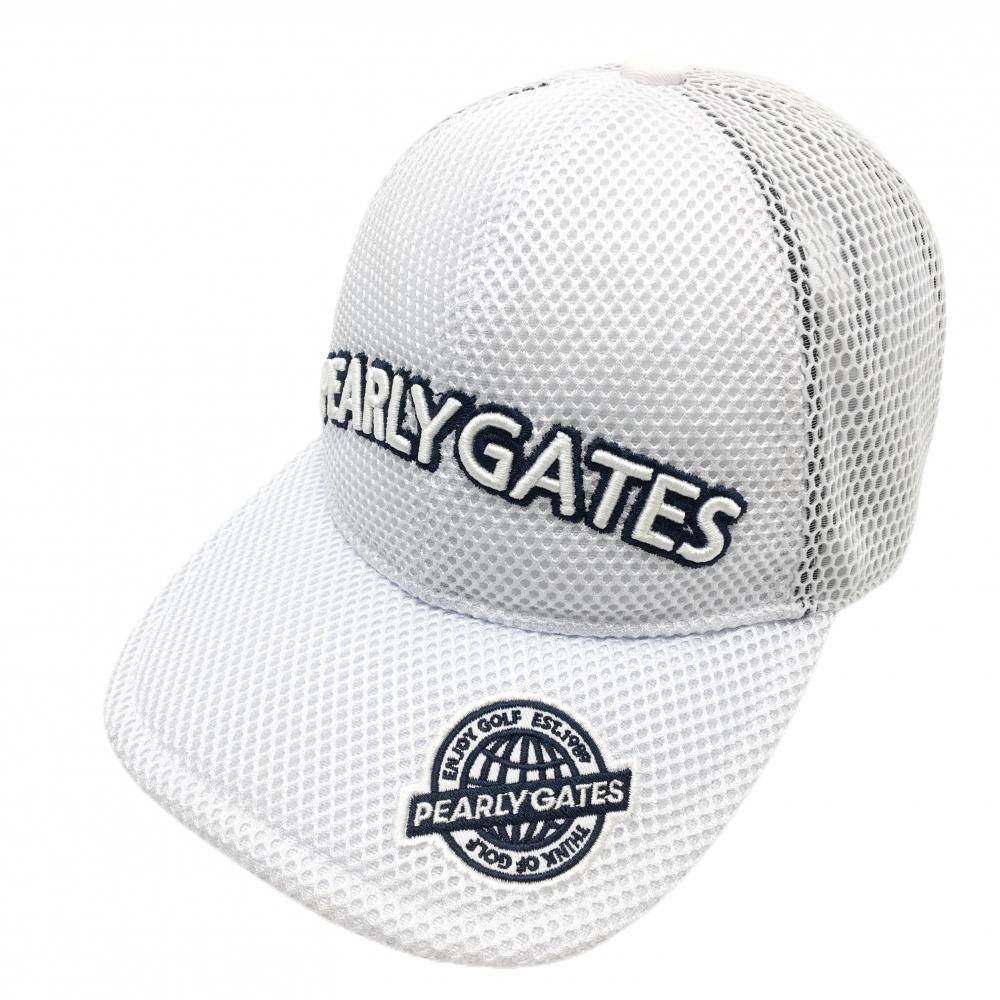美品】パーリーゲイツ メッシュキャップ 白 立体ロゴ刺しゅう FR
