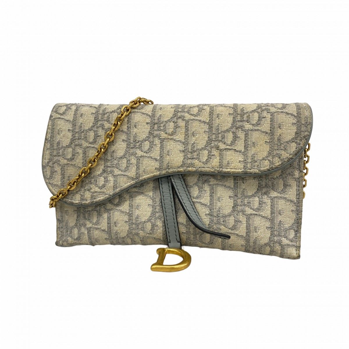 6 aa 0015 クリスチャンディオール ショルダーウォレット オブリーク キャンバス グレー ゴールド金具 レディース