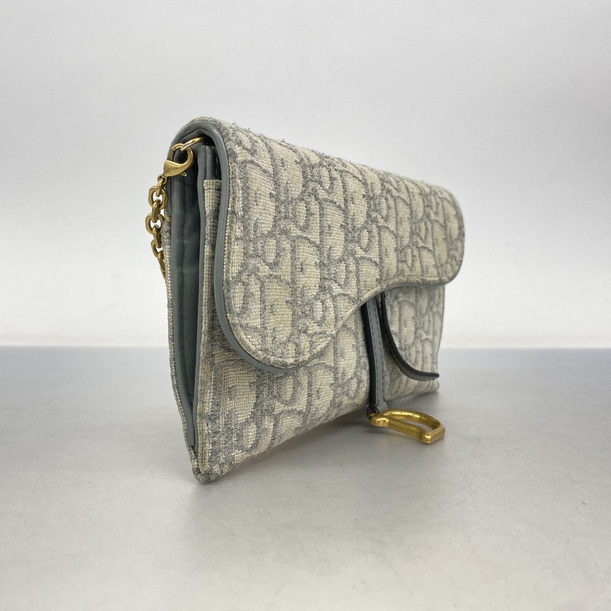 6 aa 0015 クリスチャンディオール ショルダーウォレット オブリーク キャンバス グレー ゴールド金具 レディース
