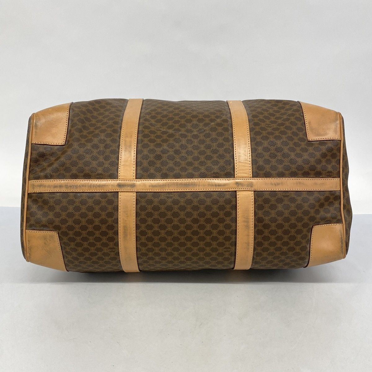 6aa0016】セリーヌ ボストンバッグ マカダム PVC ブラウン ゴールド