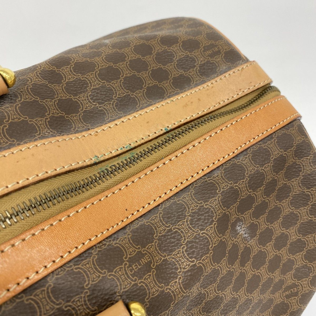 6aa0016】セリーヌ ボストンバッグ マカダム PVC ブラウン ゴールド