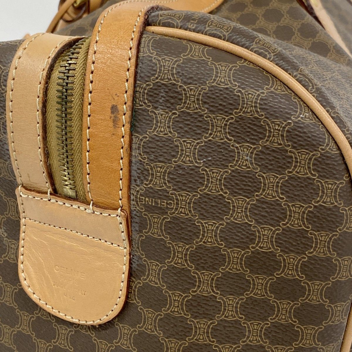 6aa0016】セリーヌ ボストンバッグ マカダム PVC ブラウン ゴールド