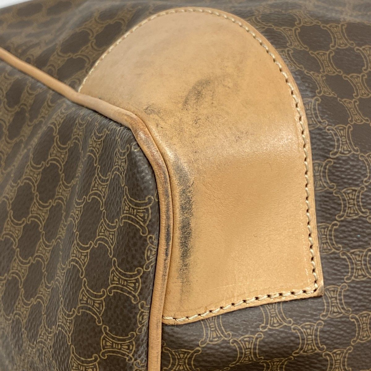 6aa0016】セリーヌ ボストンバッグ マカダム PVC ブラウン ゴールド