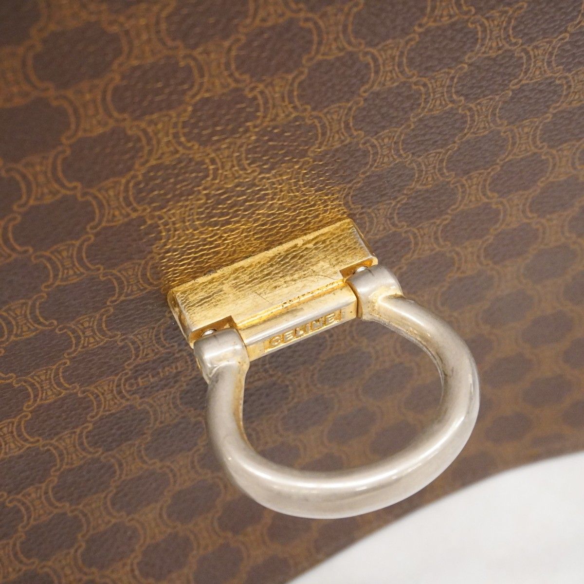 6aa0048-k】セリーヌ ハンドバッグ マカダム PVC レザー ブラウン