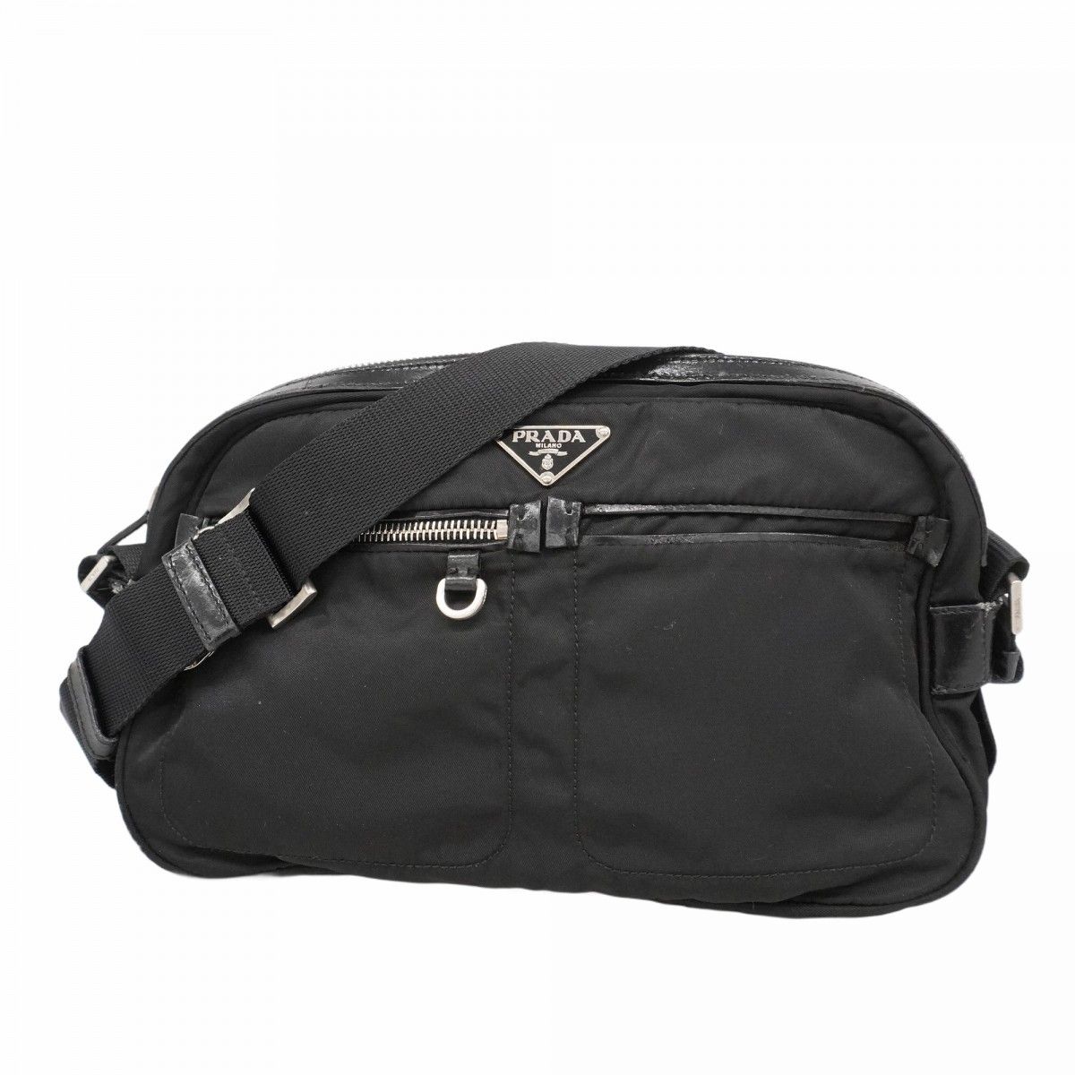 6 aa 0049-k プラダ ショルダーバッグ テスート ナイロン ブラック シルバー金具 レディース