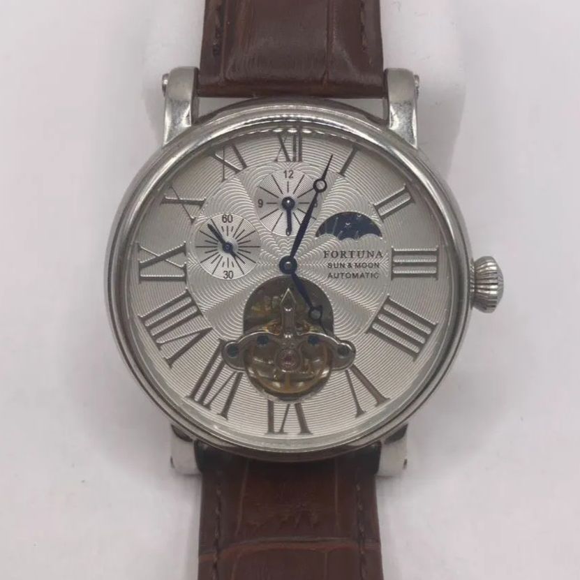 動作 済 FORTUNA 腕時計 自動巻き 手巻き機能付き メンズ 男性 アンティーク ヴィンテージ ステンレス スチール 革 ベルト 自動巻き式 手巻き式 ビンテージ ゴージャス コレクター 紳士 時計 watch
