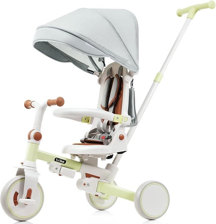 Hi-Zepniqo 子供用三輪車 7 in 1 折りたたみ 手押し棒付き 座面回転 自転車 超軽量 乗用玩具 プレゼント グリーン