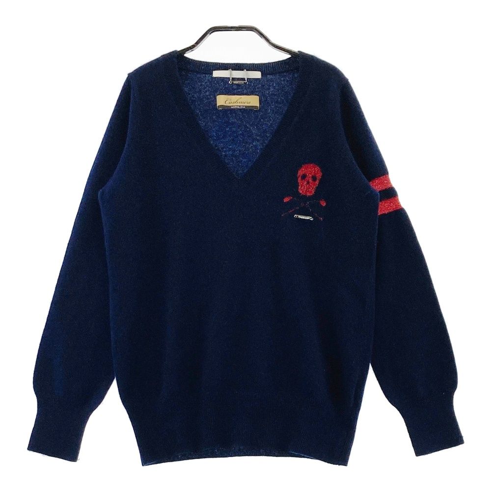 MARK & LONA スカル Vネックセーター 青 MARK & LONA スカル Vネックセーター 青 MARK & LONA Vネックセーター 青 L