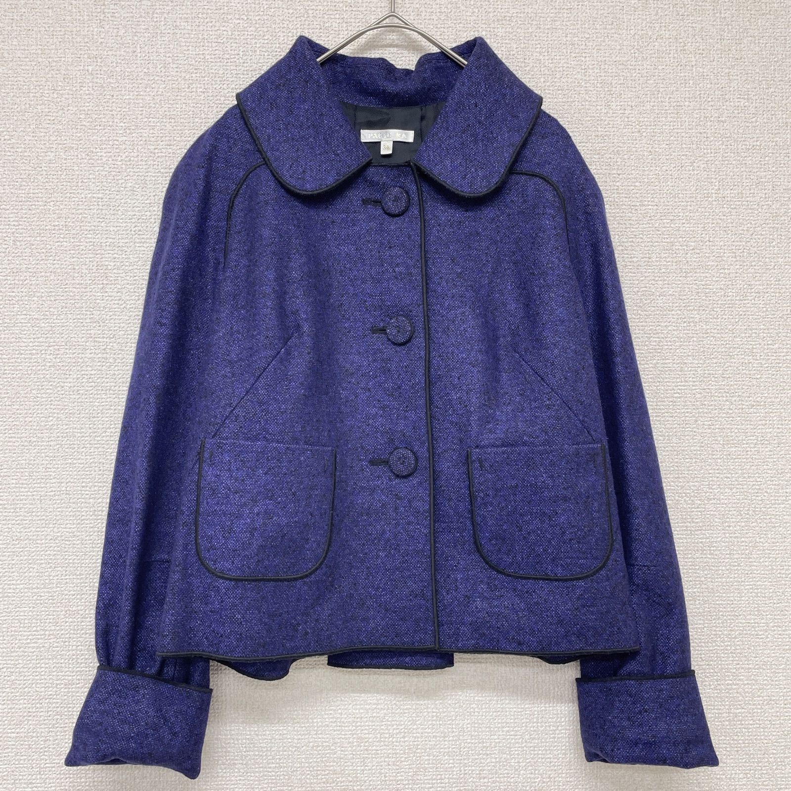 PAULE KA ポールカ ジャケット 後ろリボン 襟 シルク ウール ブルー 