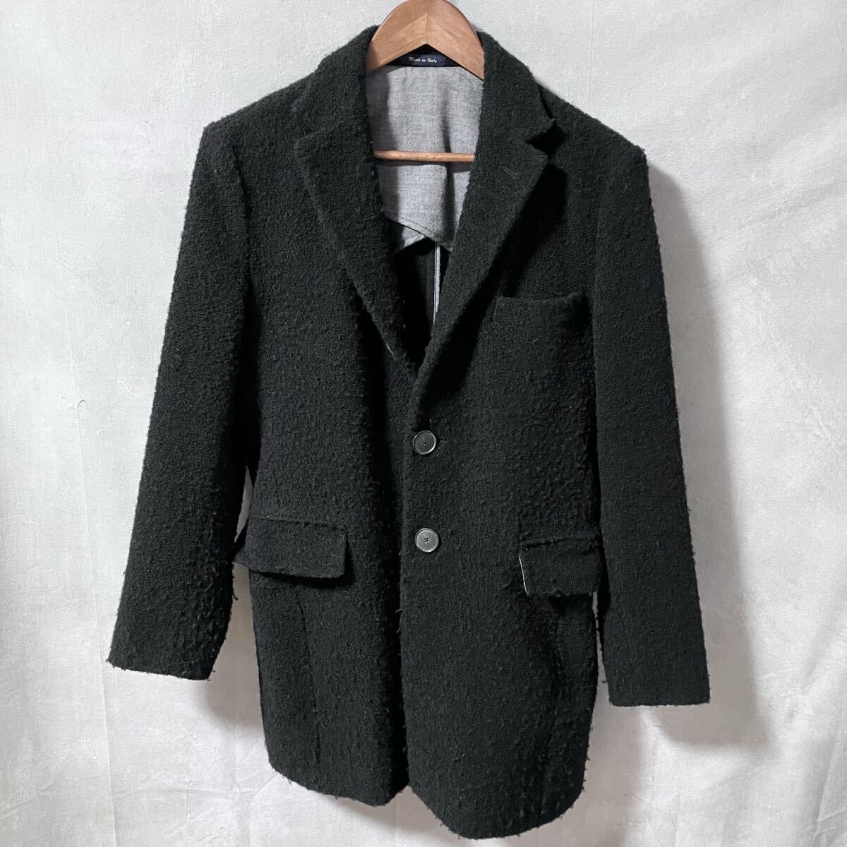 Mr RickTailor ミスターリックテイラー ウールナイロン カセンテイーノ 毛玉加工 チェスターコート size 44 S ブラック Made in Italy