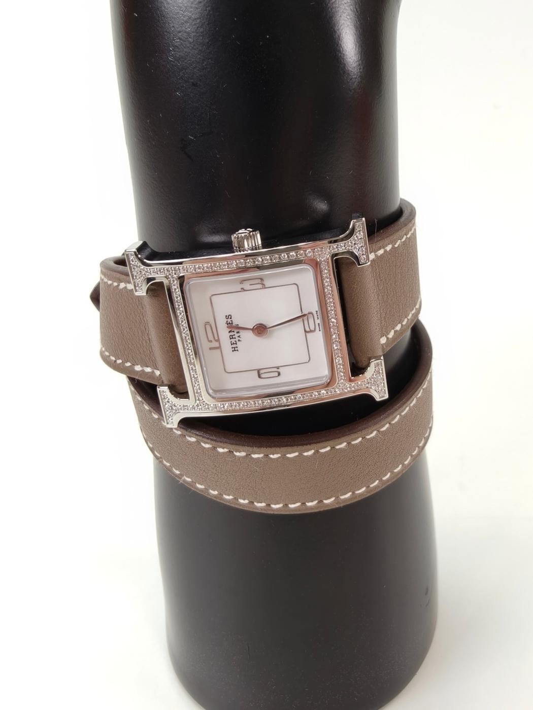  HERMES エルメス H ウォッチ クオーツ 腕時計 エトゥープ 管理番号 10743 腕時計(クォーツ) 腕時計(アナログ)