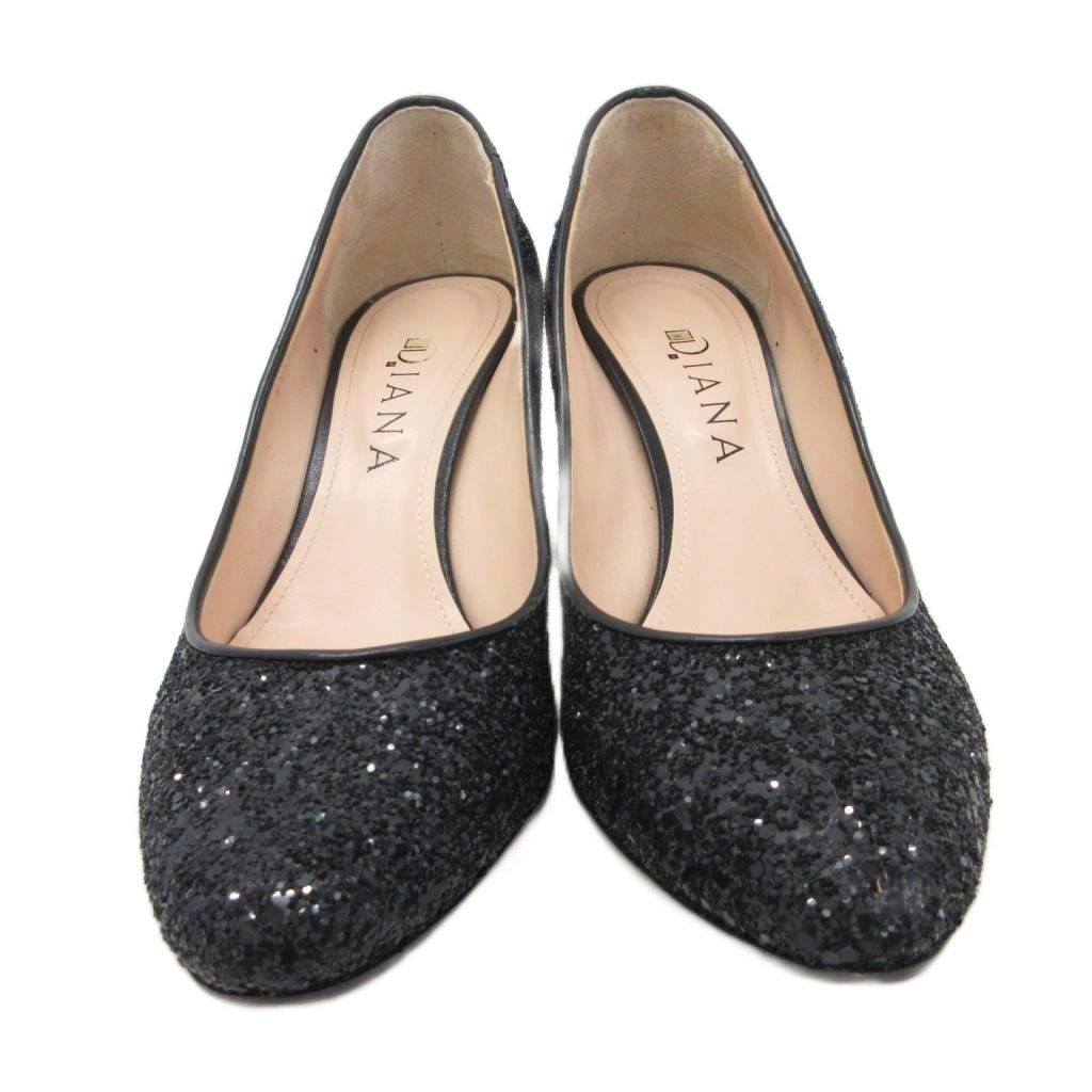 ダイアナ DIANA パンプス ヒール ラメ スパンコール 黒 ブラック 24.5