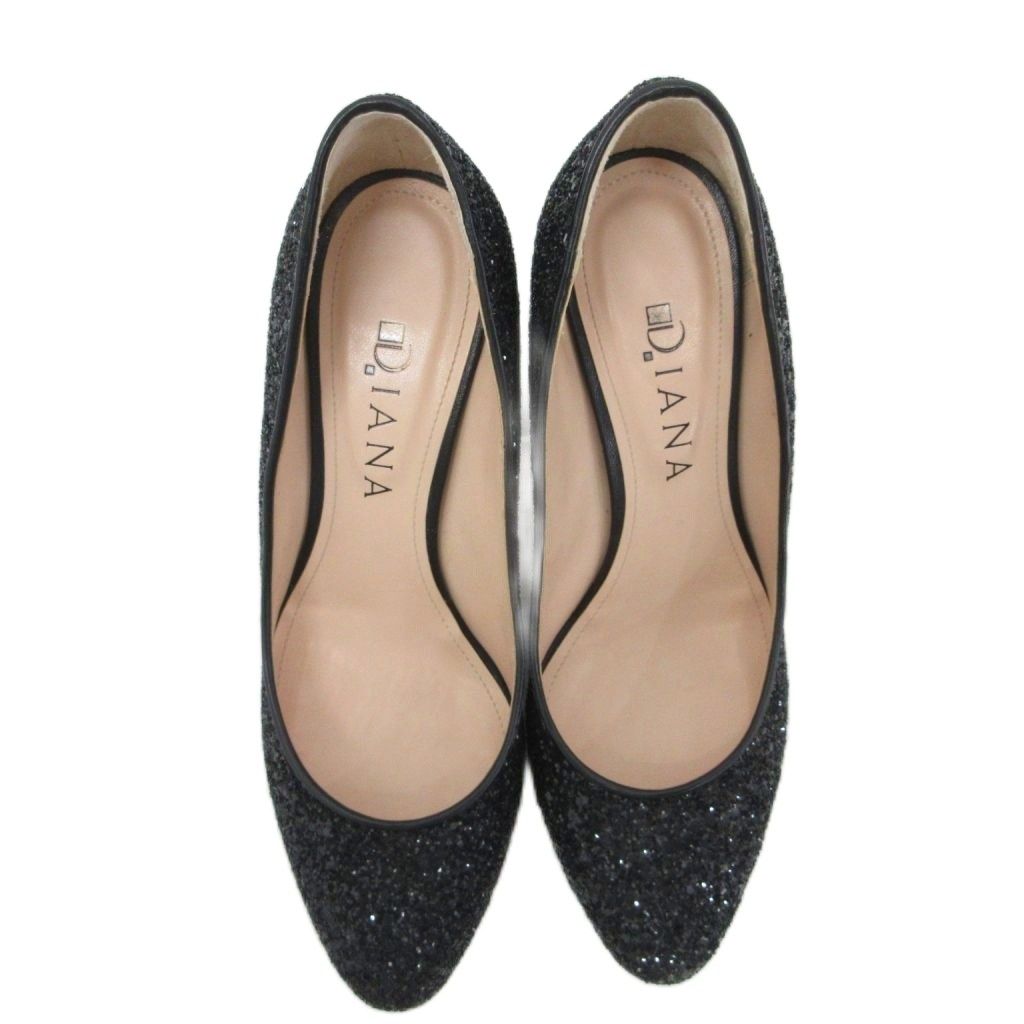 ダイアナ DIANA パンプス ヒール ラメ スパンコール 黒 ブラック 24.5