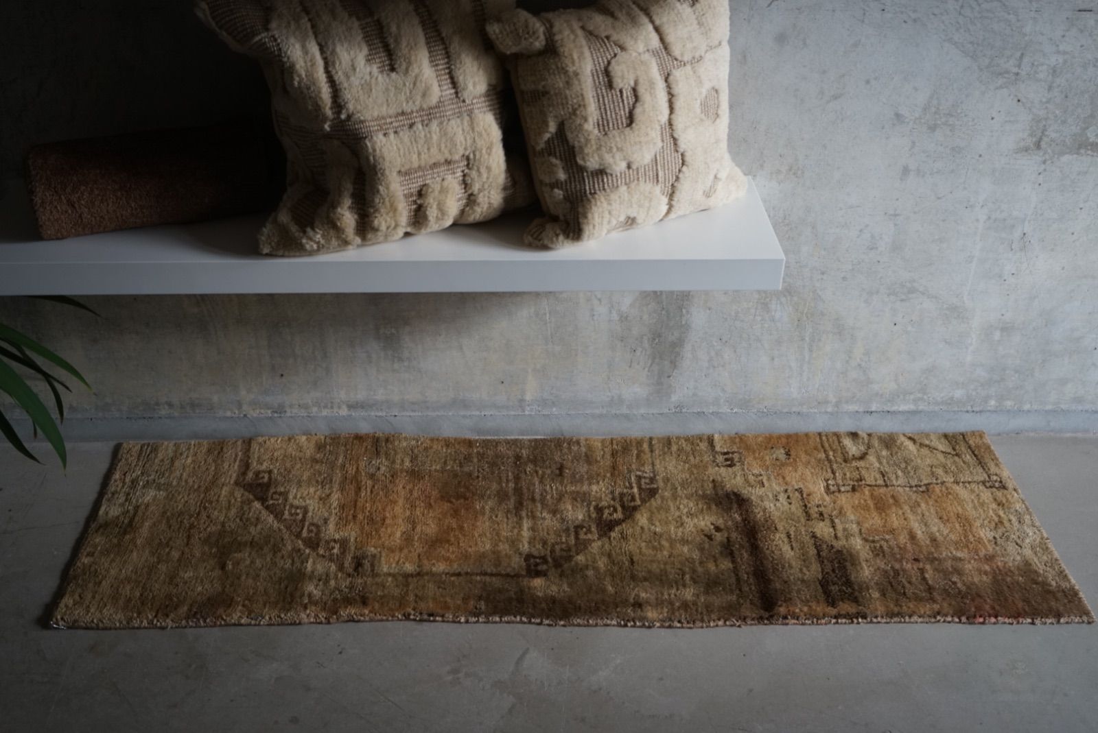 ペールコーラル54×158 ヴィンテージラグ トルコ ランナー ブラウン 158