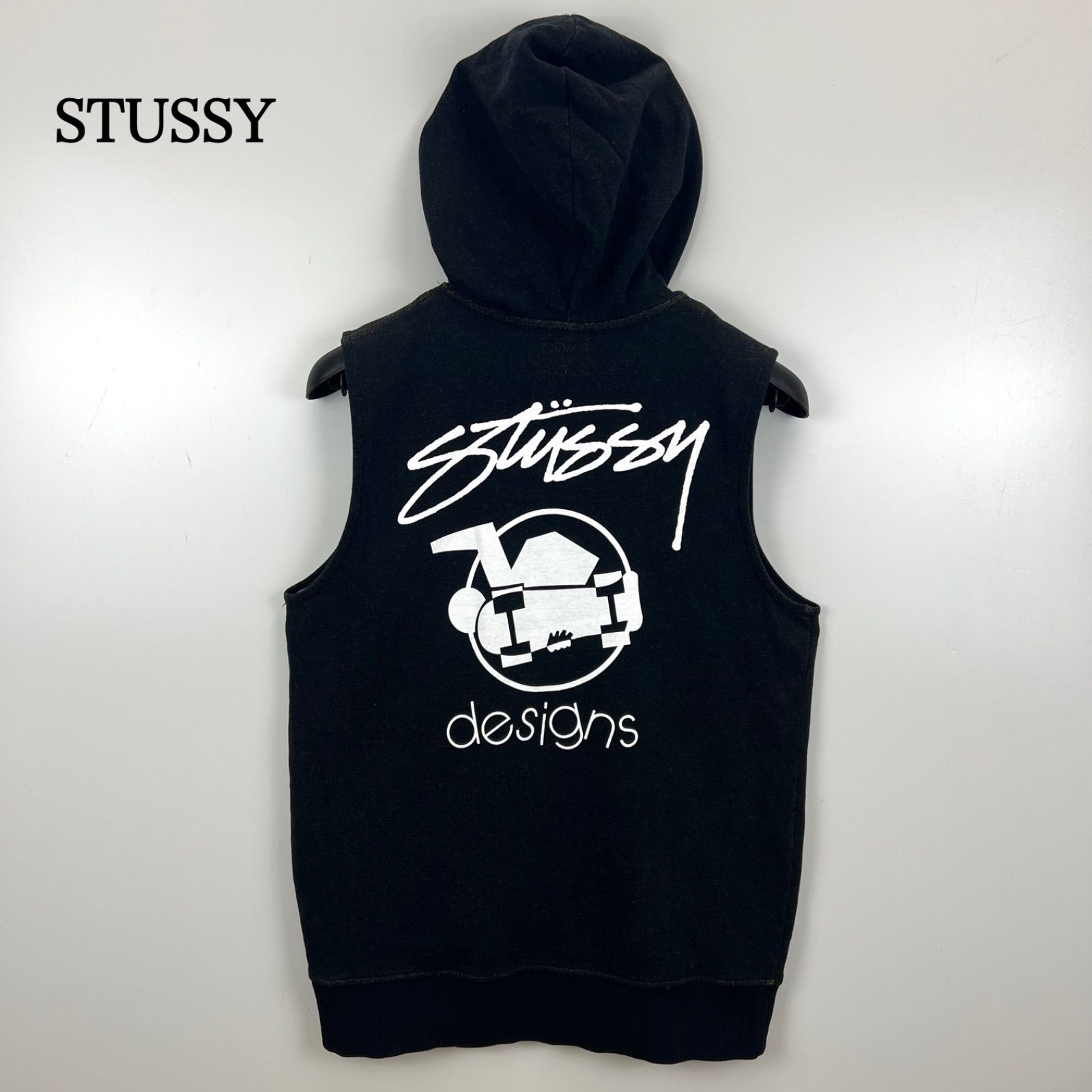 STUSSY 00s archive SKATEMAN sleeveless sweat zip hoodie M
