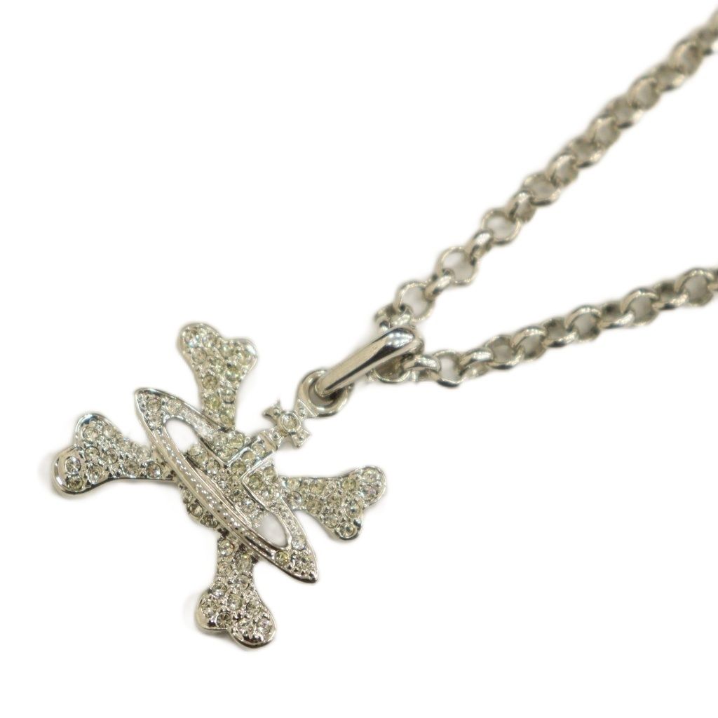 ヴィヴィアンウエストウッド Vivienne Westwood ネックレス ペンダント オーブ クロスボーン チェーン ラインストーン シルバーカラー |KW GY 18