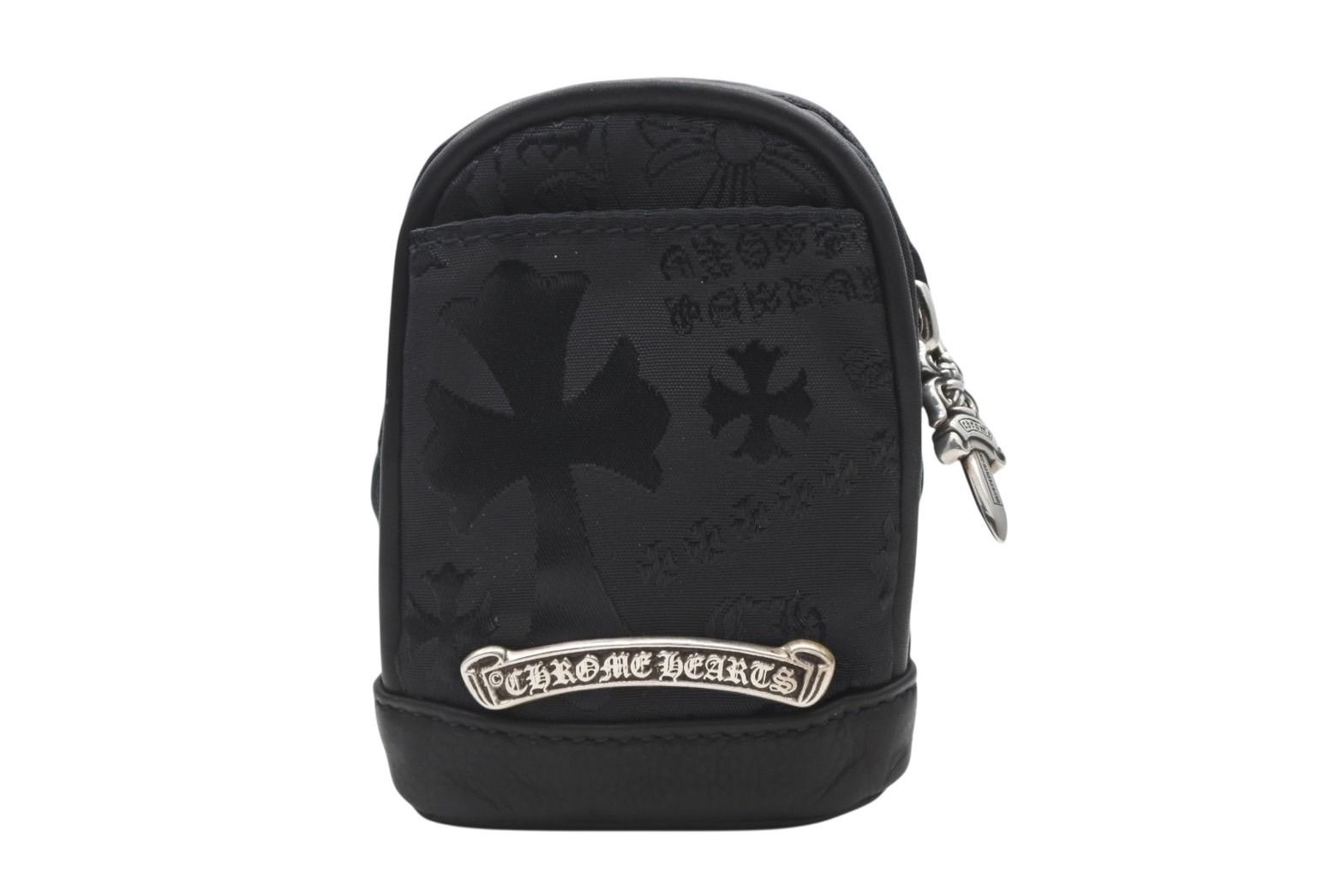 ♥ CHROME HEARTS クロムハーツ ポーチ 総柄 マルチロゴ ナイロン バッグ ブラック 4 b 011091