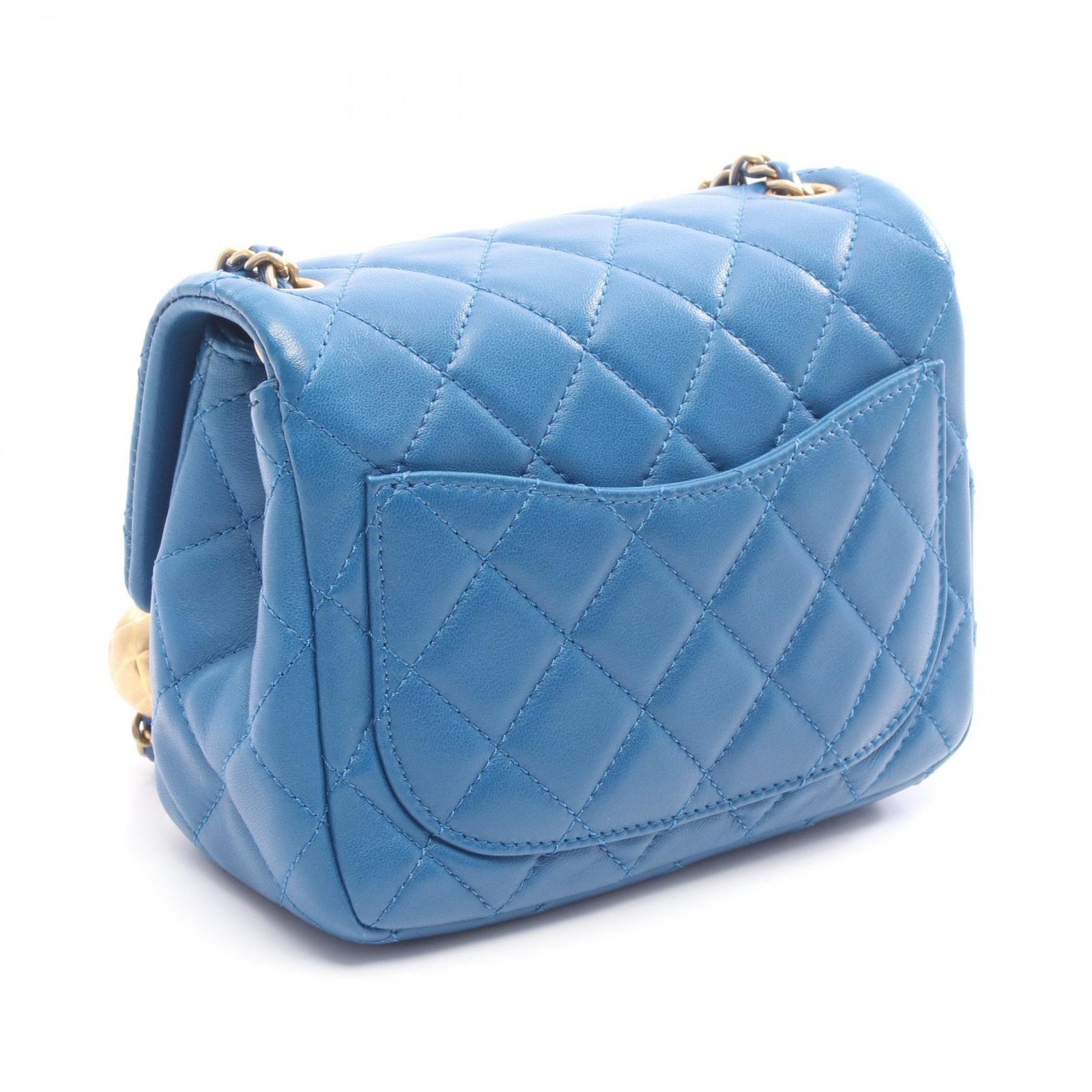 シャネル CHANEL ショルダーバッグ マトラッセ ブルー レザー ココ