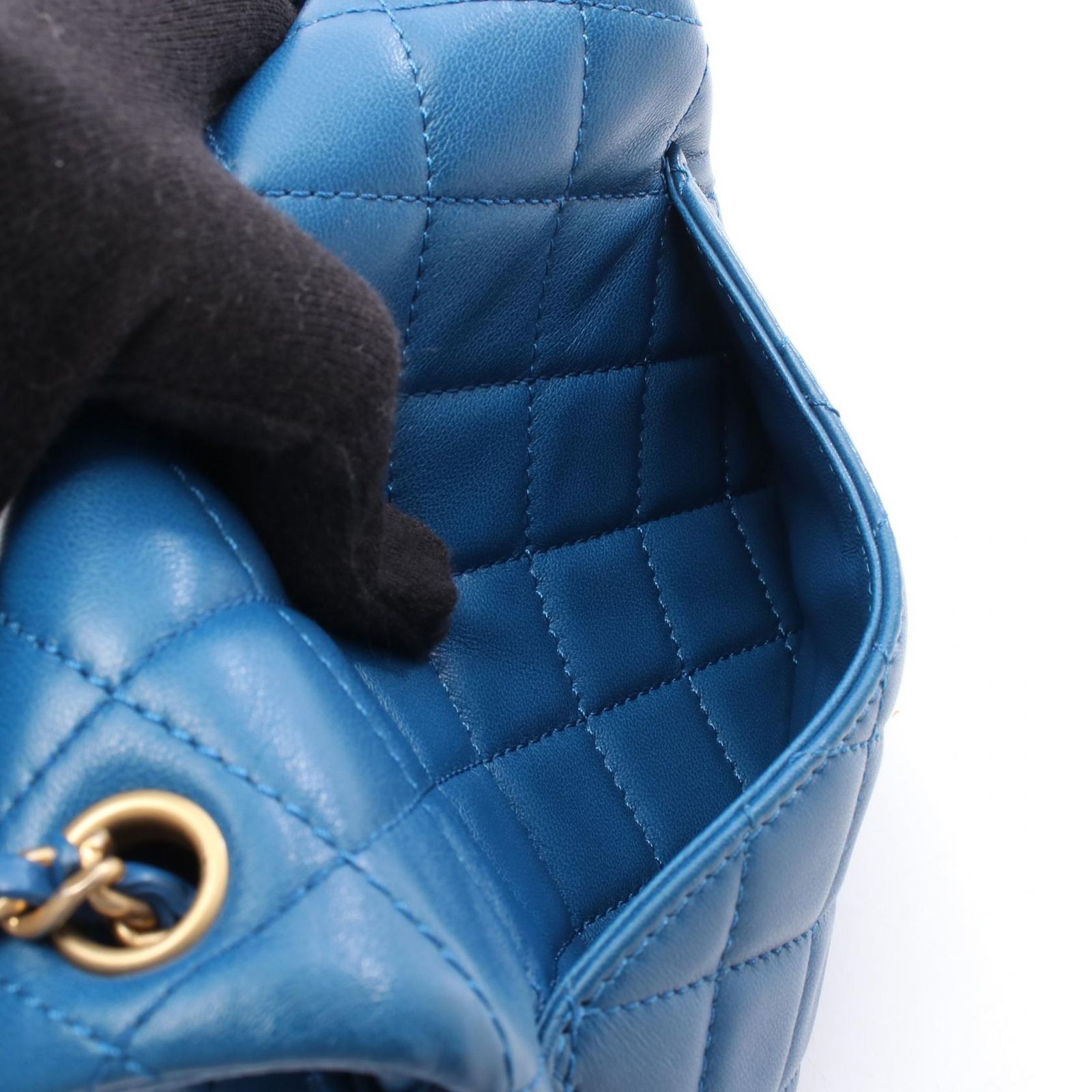 シャネル CHANEL ショルダーバッグ マトラッセ ブルー レザー ココ