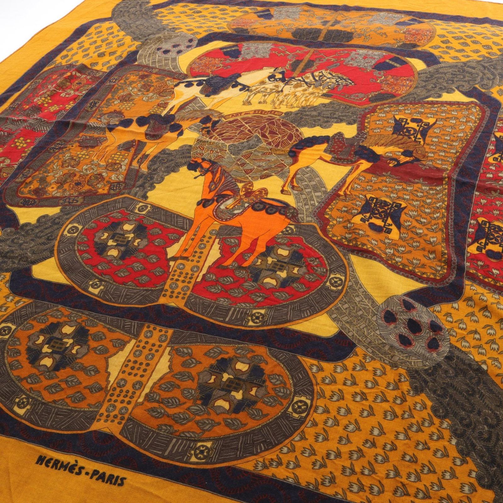 エルメス HERMES スカーフ カレジェアン カレ140 ART des STEPPES シルク レディース B