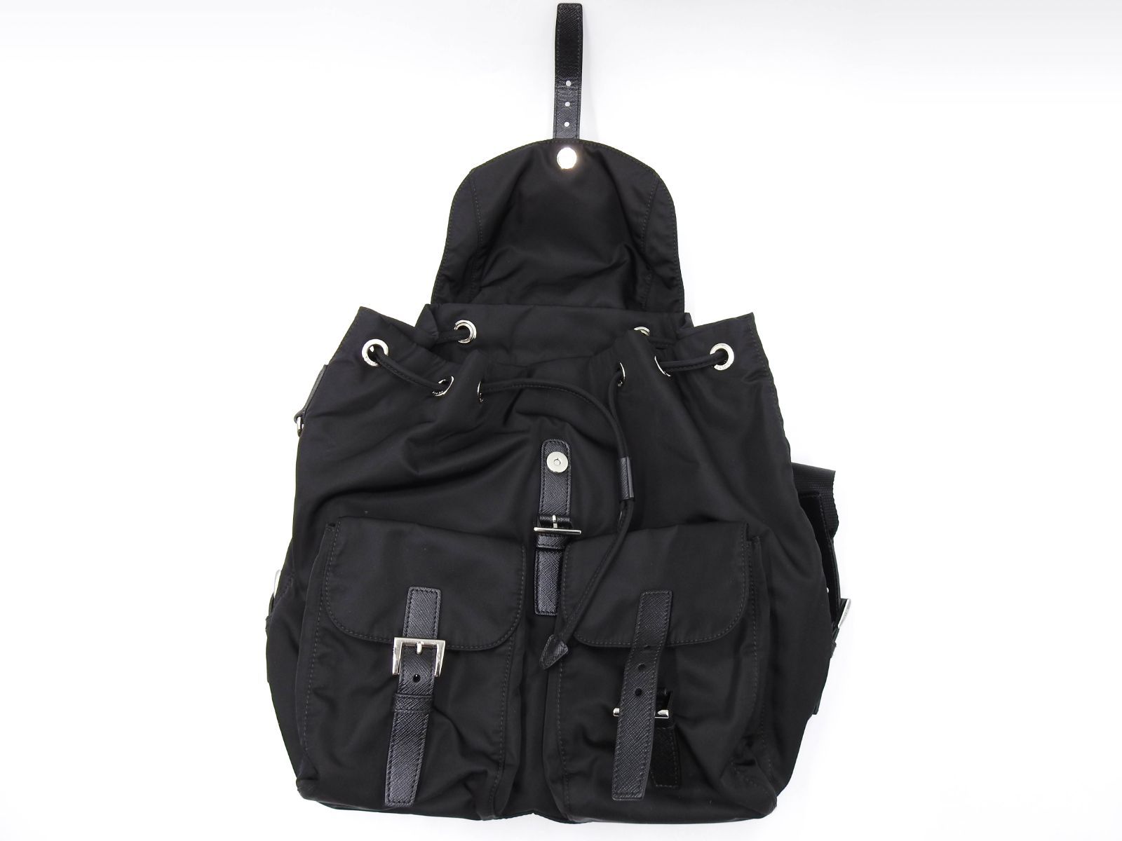 ブラック ナイロン バックパック プラダ VELA ヴェラナイロン サフィアーノレザー リュックサック