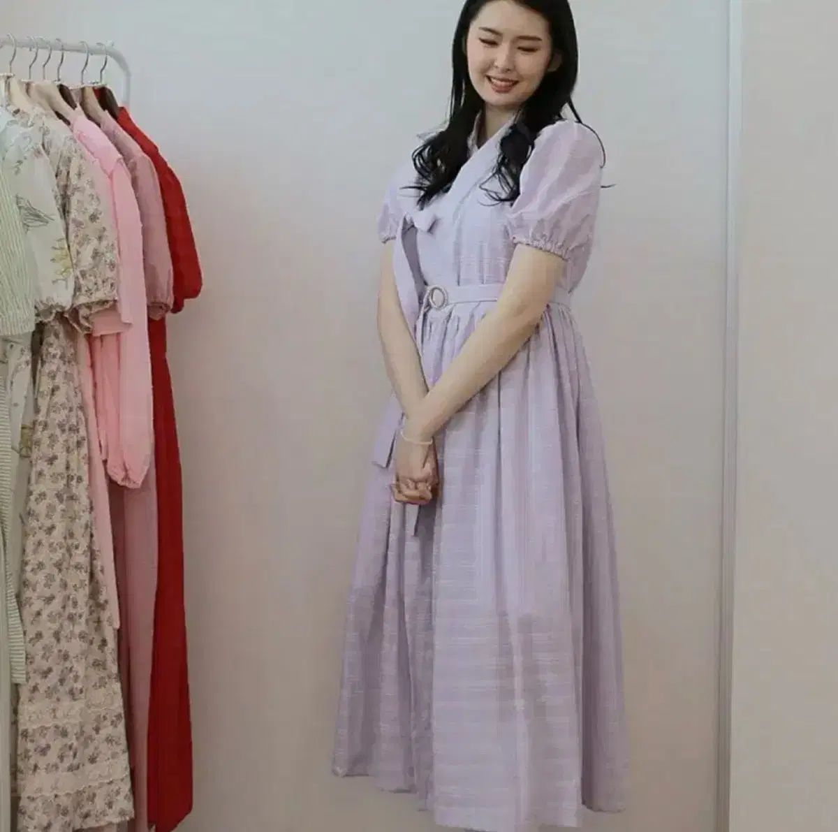 レトロマンス パープル チォルリック ONE PIECE カジュアルチマチョゴリ 通勤ルック ゲストルック