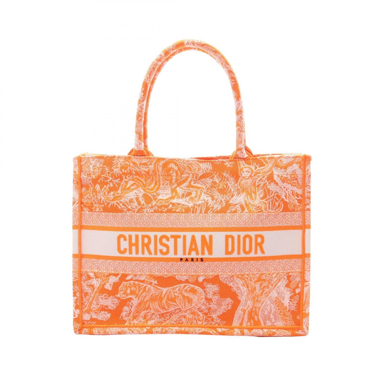 ディオール Dior トートバッグ BOOK TOTE ブックトート ミディアム ネオンオレンジ ホワイト キャンバス レディース A