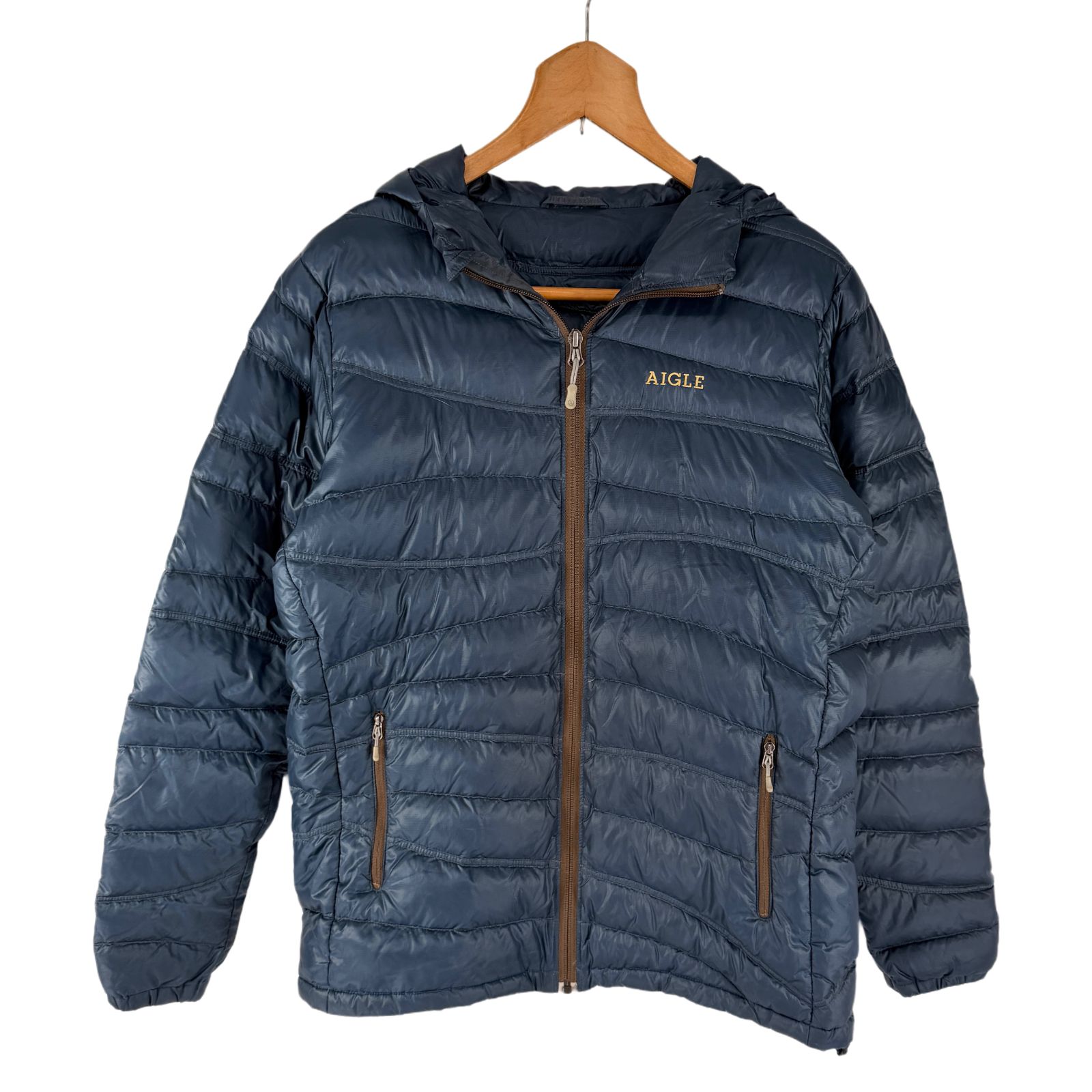 AIGLE ダウンジャケット S ネイビー コンパクト 折りたたみ ケース付き 
