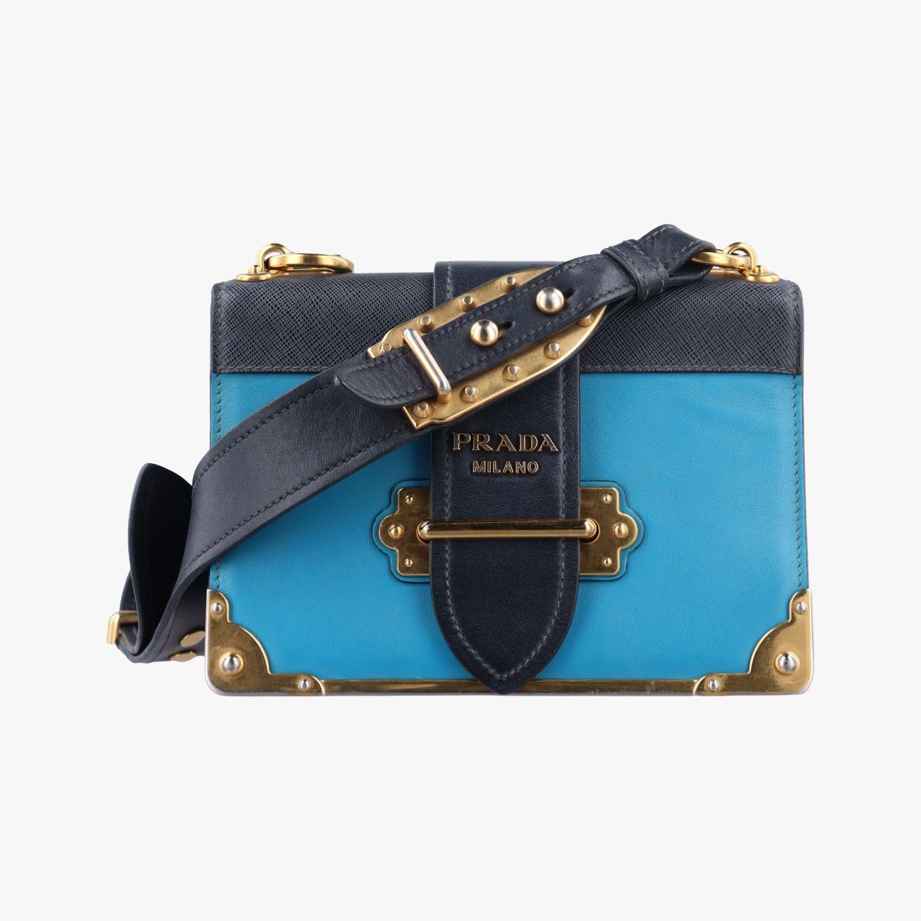 プラダPradaカイエ ブルー×ブラック レザー 1 BD 045 25