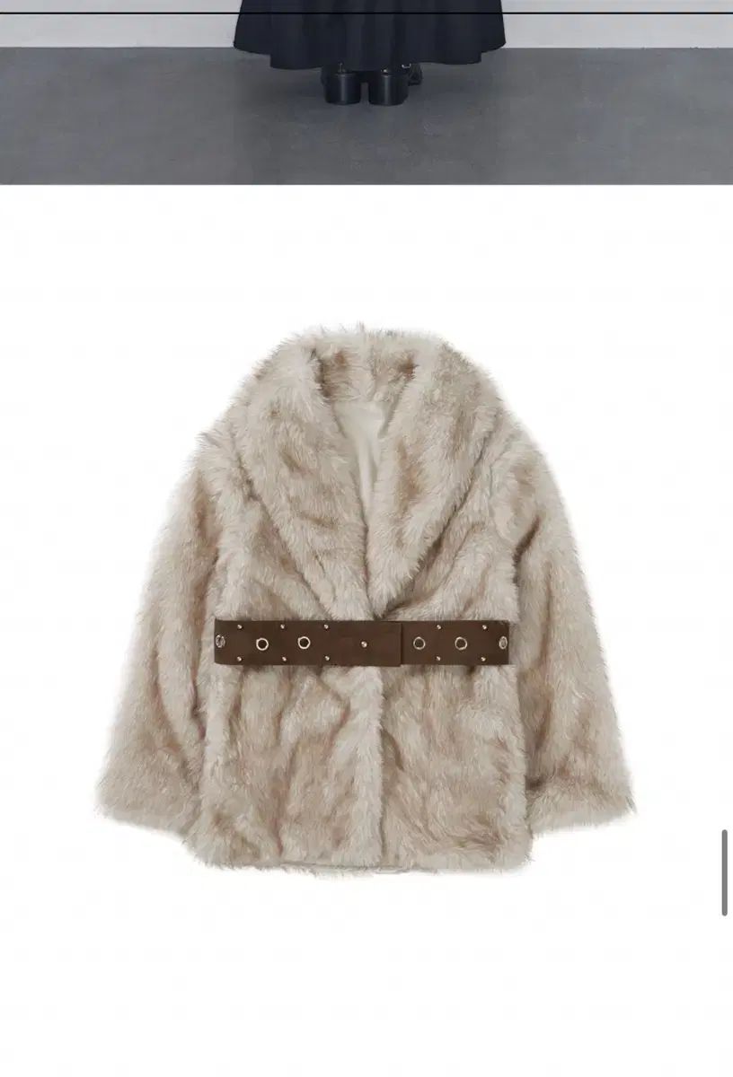 アズユア ベルト付き コージー ファー ジャケット アイボリー
