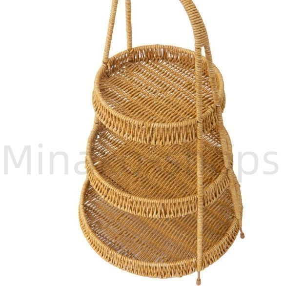 ラタン 調 3段 卓上 ラック トレイ バスケット アフタヌーンティー