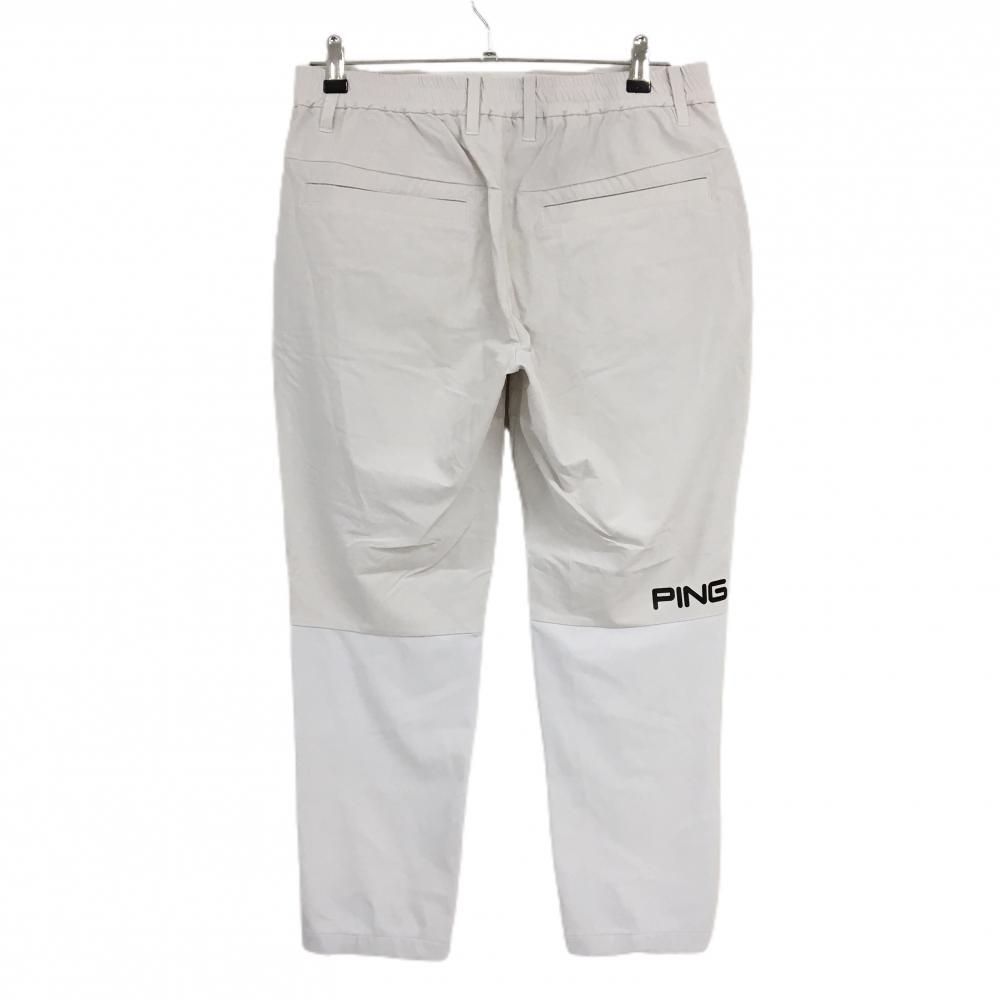 ピン 七分丈パンツ ライトグレー ロゴ黒 ナイロン混 ストレッチ メンズ