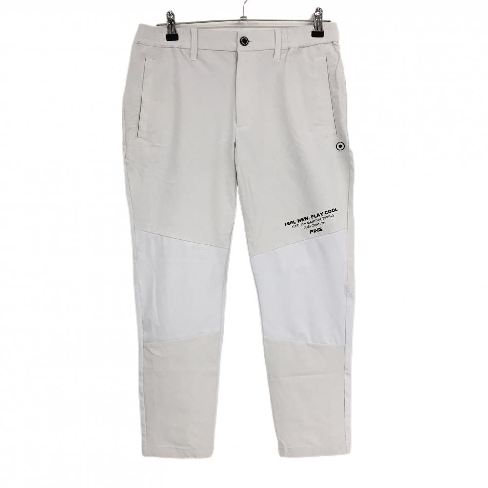 ピン 七分丈パンツ ライトグレー ロゴ黒 ナイロン混 ストレッチ メンズ