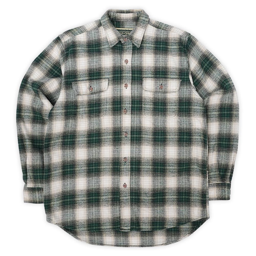 フィールド-ストリーム FIELD - STREAM 00 s 2000年代 ヘビーネルシャツ 厚手 シャドー アメカジ USA ヴィンテージ アメリカ 古着 メンズ シャツ グリーン系 オンブレチェック柄 L相当