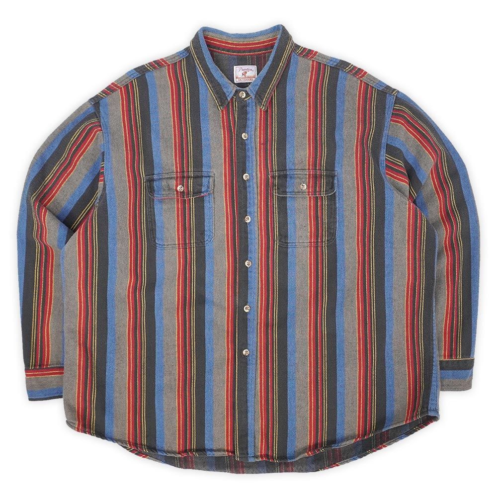 プレンティス Prentiss 90 s 90年代 ヘビーネルシャツ 旧タグ アメカジ USA ヴィンテージ アメリカ 古着 メンズ シャツ ブラック系 マルチストライプ柄 XXL相当