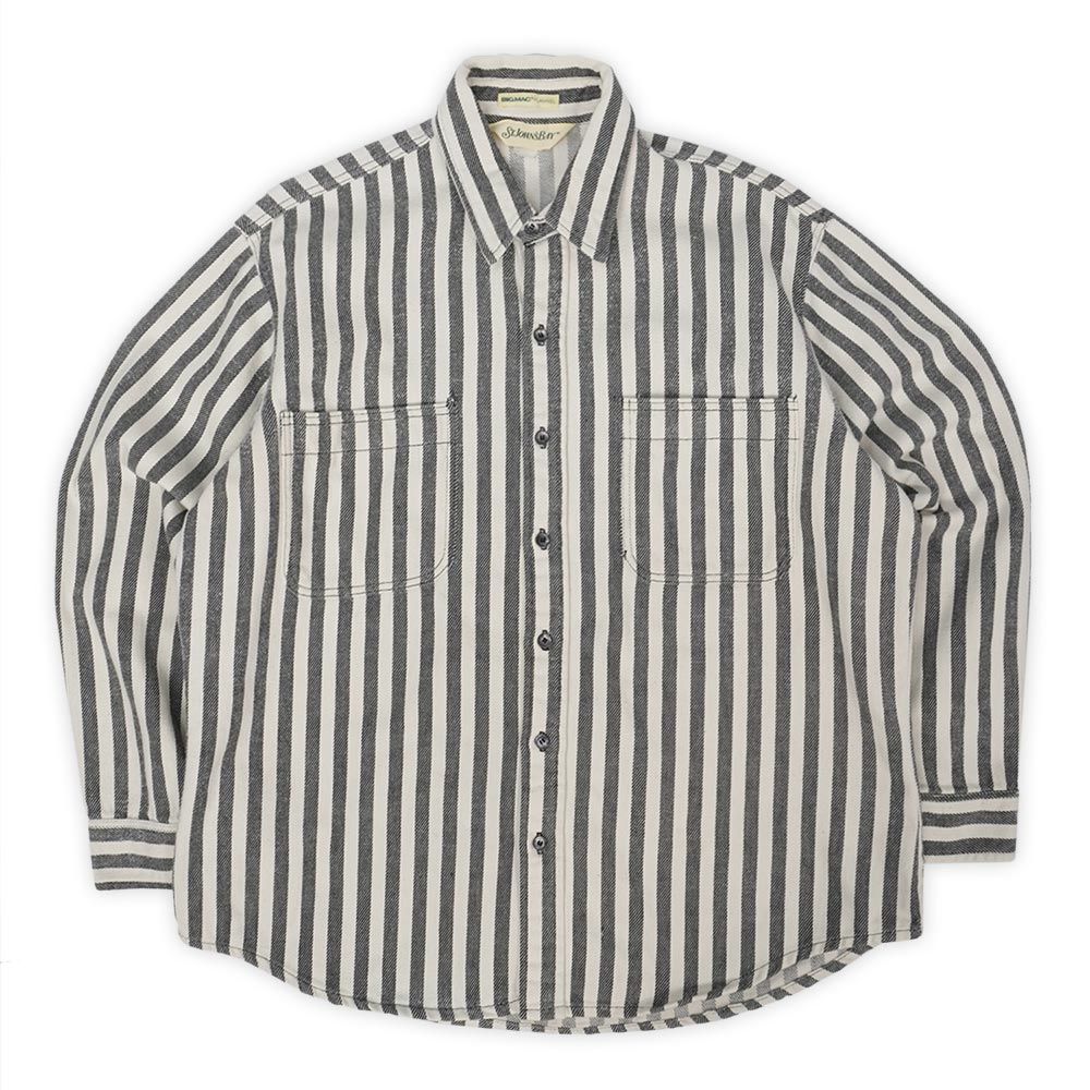 セントジョンズベイ ST JOHN S BAY 80 80年代 ヘビーネルシャツ BIG MAC FLANNEL ビッグマック USA ヴィンテージ アメリカ 古着 メンズ シャツ ブラック ホワイト ストライプ柄 XL相当