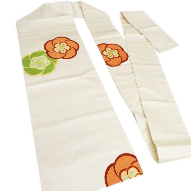 特選 志ま亀 名古屋帯 なごや帯 リサイクル 正絹 カジュアル 仕立て上がり 金駒刺繍 梅の図 オフホワイト 多色 きもの北條 A 1314-12