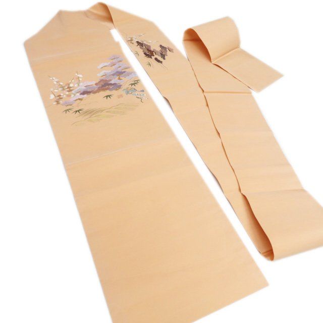 名古屋帯 なごや帯 リサイクル 正絹 仕立て上がり 蘇州刺繍 金糸 松竹梅に宝物の図 波文 赤香色 多色 きもの北條 A 1314-13