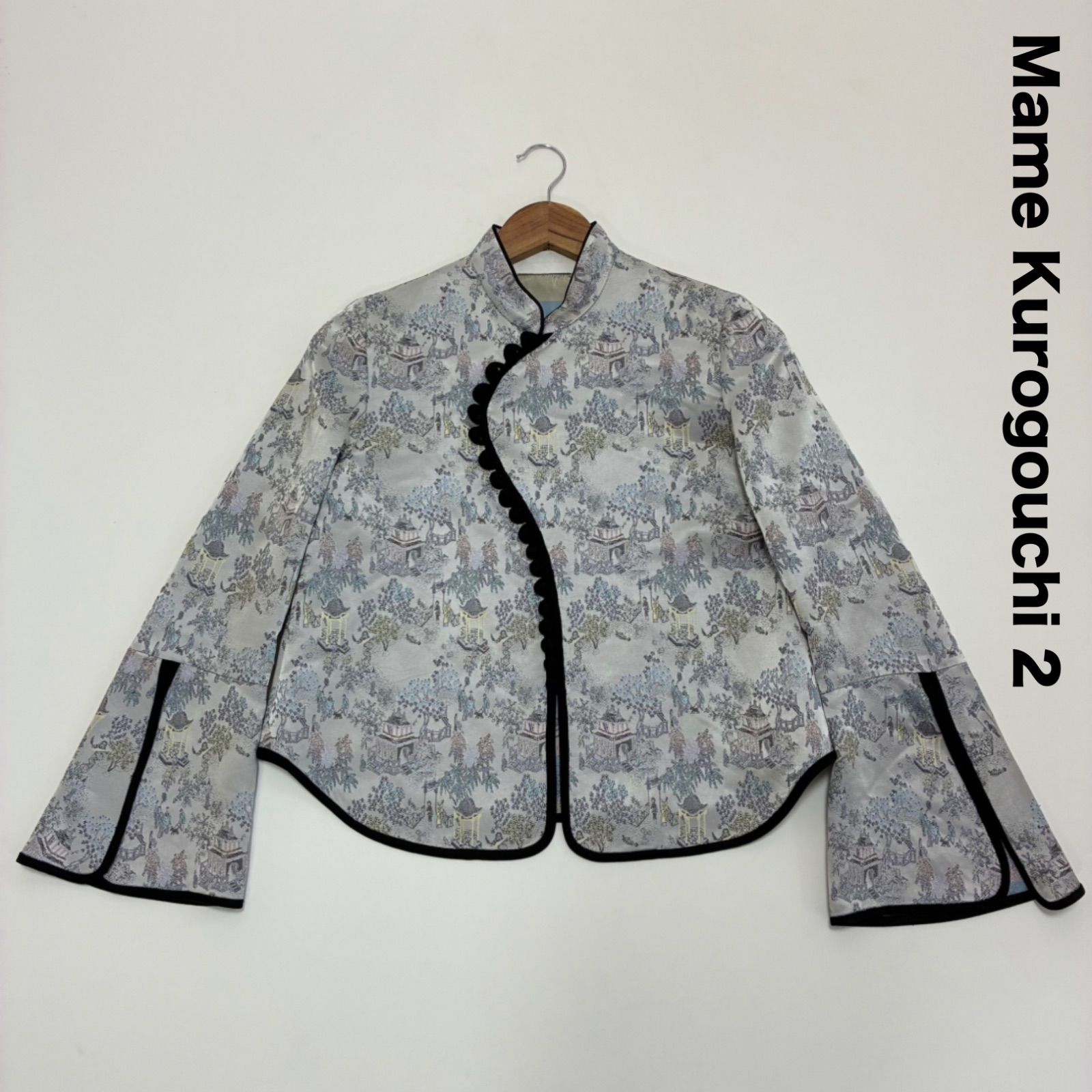 Mame Kurogouchi マメクロゴウチ mandarin jacquard tops 2 マンダリンジャガードトップス チャイナ ベルスリーブ グレー