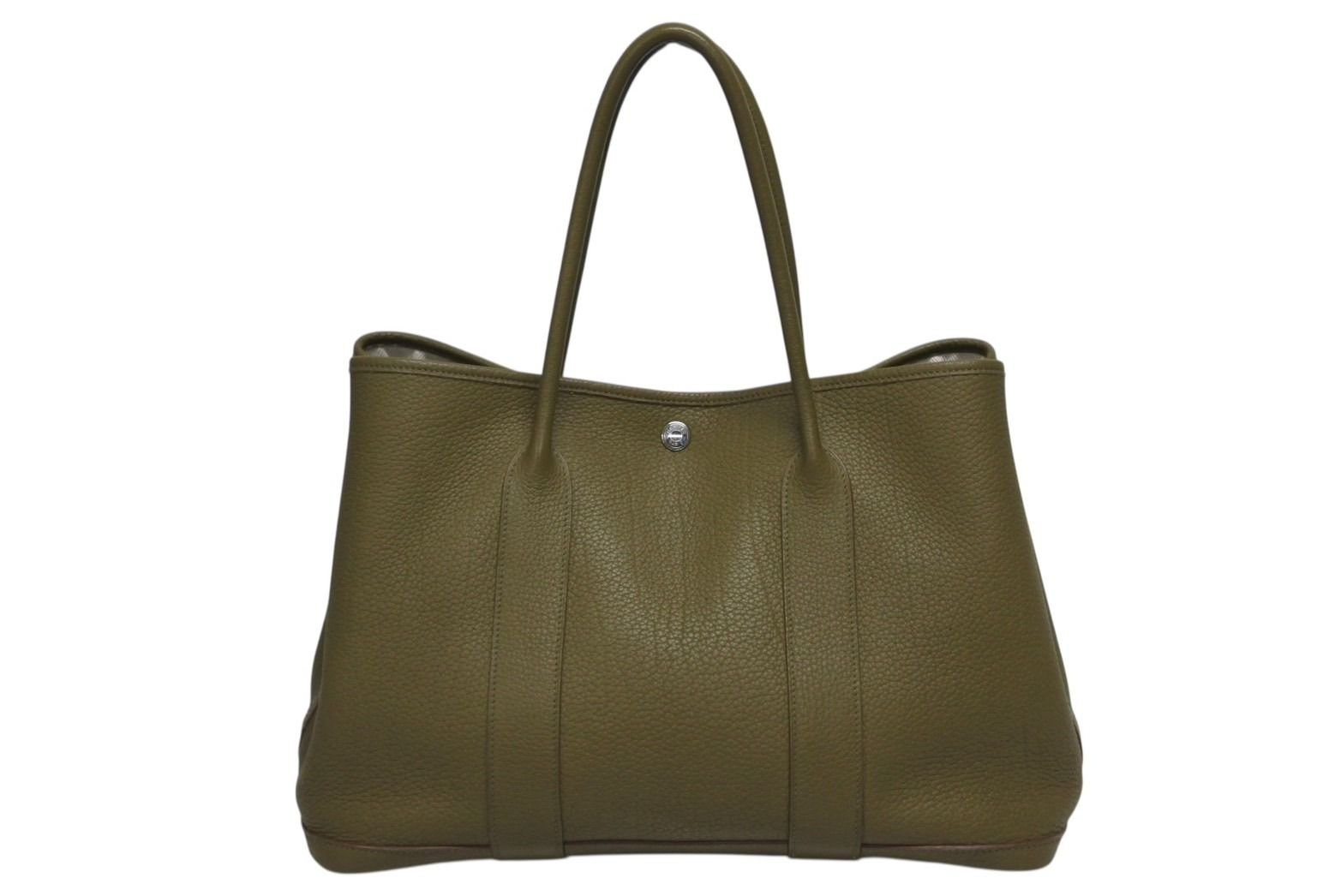 HERMES エルメス ガーデンパーティPM トートバッグ ネゴンダ キャンバス オリーブグリーン □O刻印 シルバー金具 4 b 010456