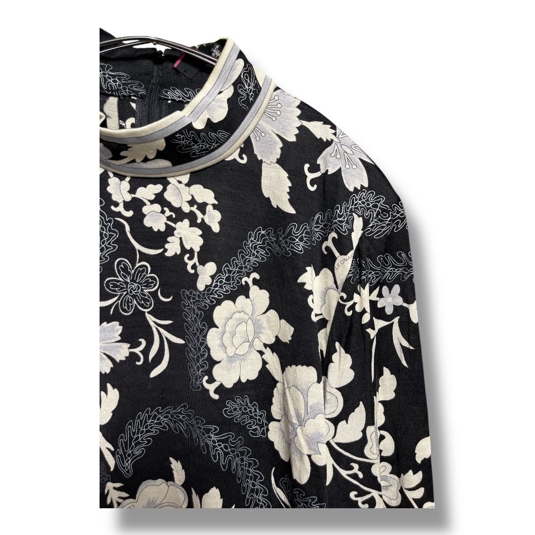 LEONARD レオナール ハイネック カットソー 長袖 薄手 花柄 スタンド