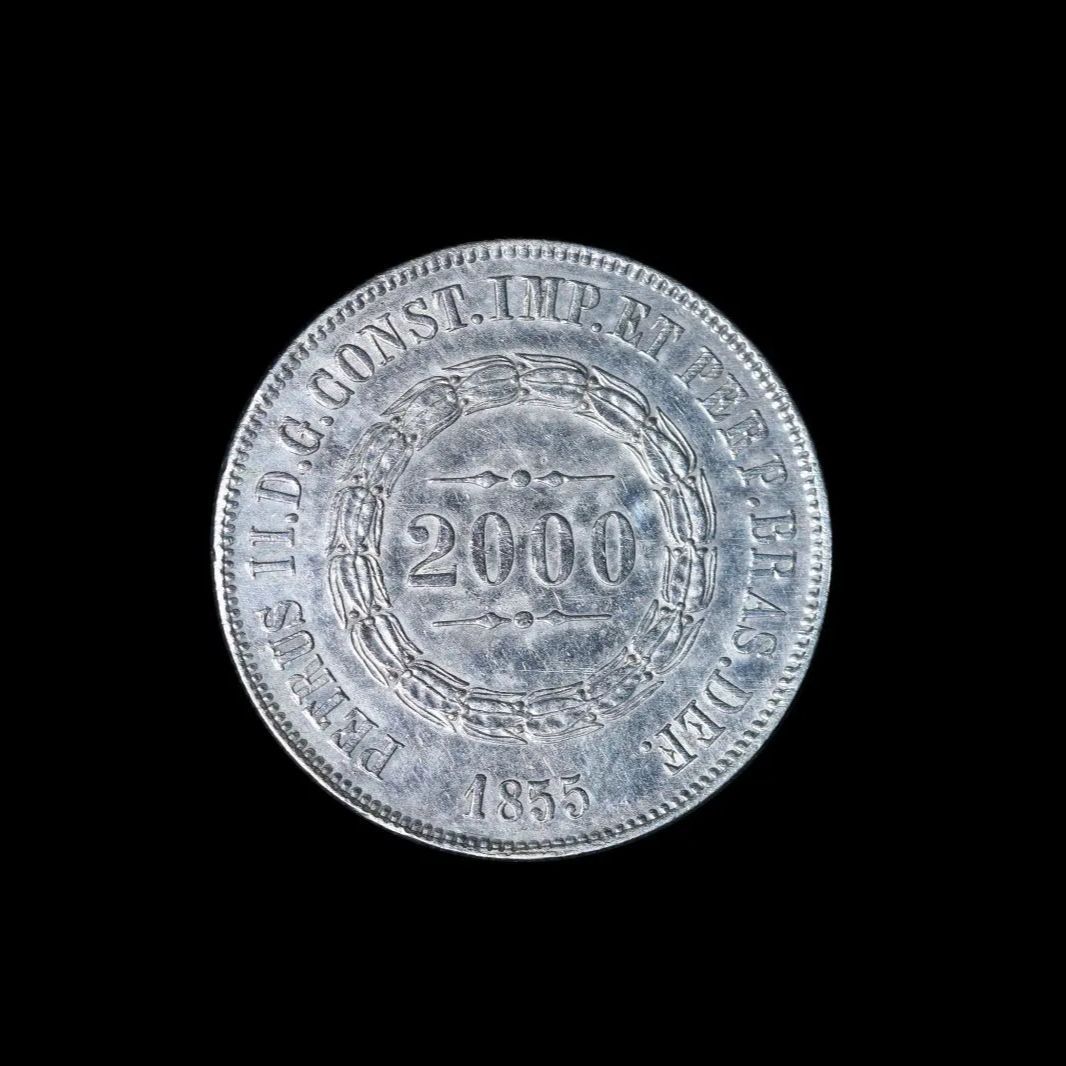 BRAZIL ブラジル ペドロ2世 1831-1889 2000 Reis 1855年 ル 外国コイン 銀貨