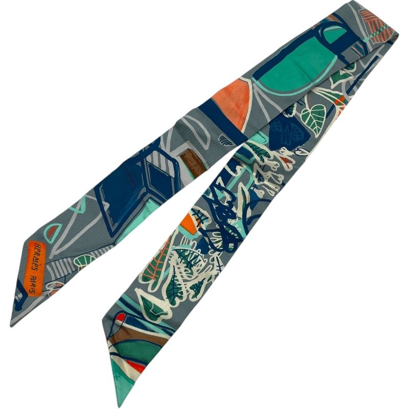 エルメス HERMES ツイリー ネイビー グリーン シルク レディース スカーフ