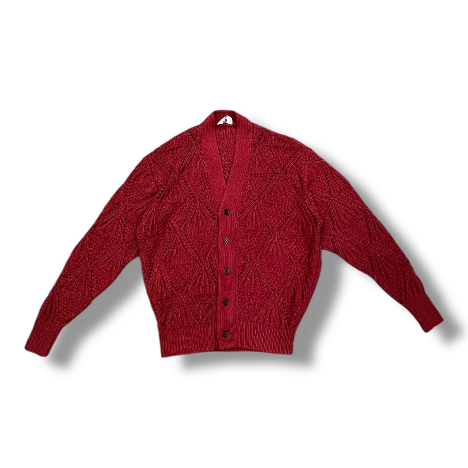 参考上代60500円 ♥品 HERILL 23 SS Cottoncode Pattern Cardigan コットンコードパテンカーディガン ニットカーディガン ヘリル 23-080-HL-8020-1 ワイン 2 837 A 1