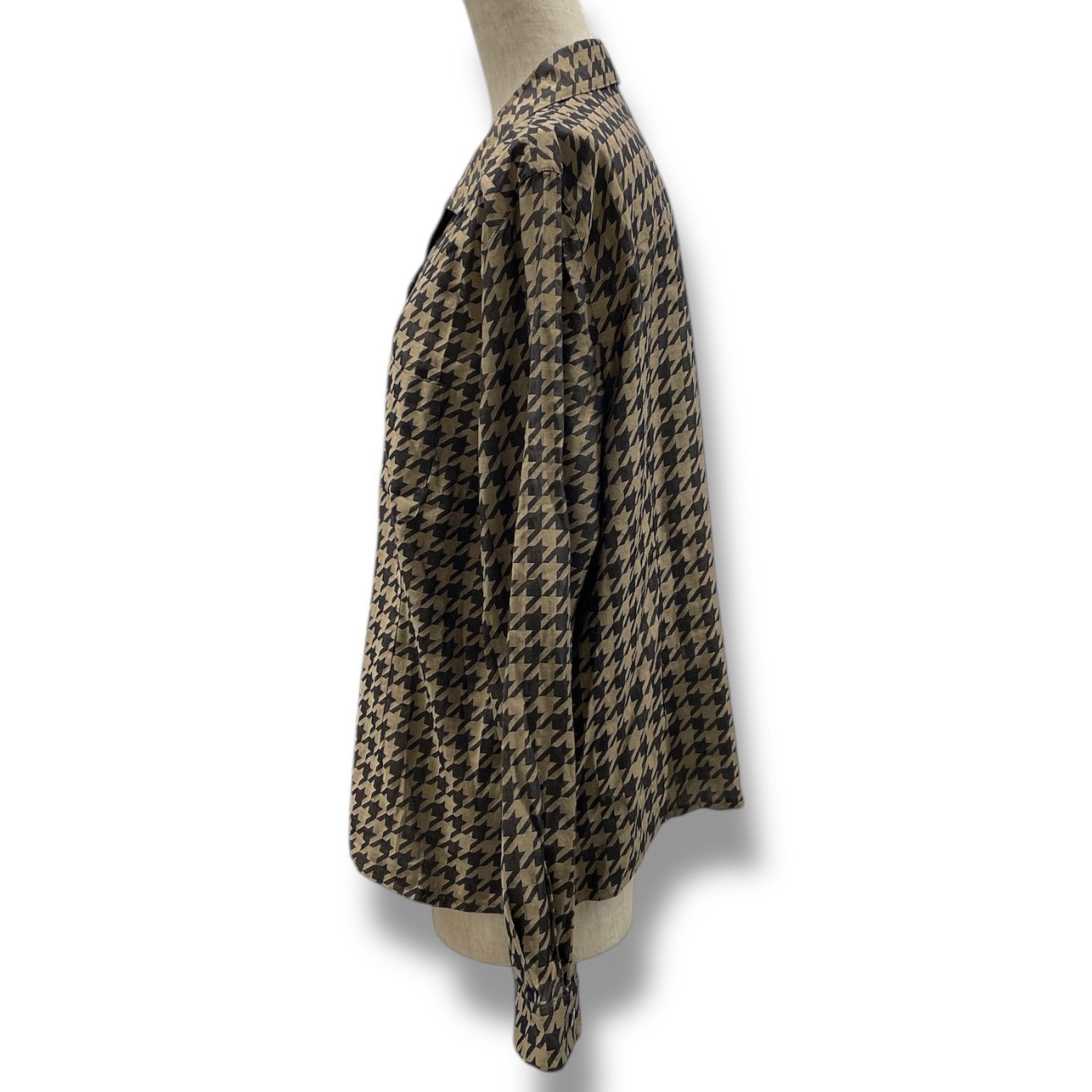 Leilian レリアン 千鳥格子柄シャツ ブラウス オープンカラー 長袖 綿