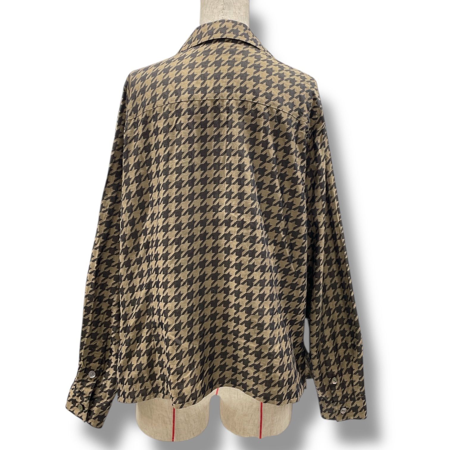 Leilian レリアン 千鳥格子柄シャツ ブラウス オープンカラー 長袖 綿