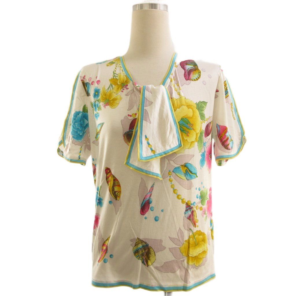 レオナール LEONARD FASHION カットソー 半袖 花柄 リボン 白 マルチカラー M ECT