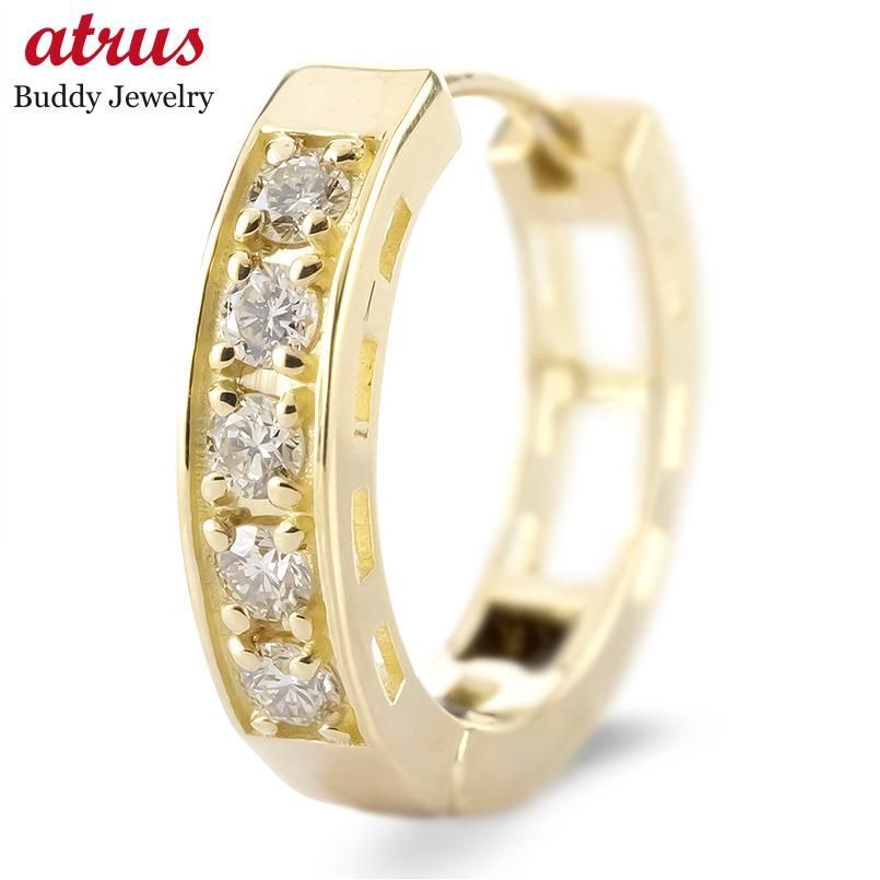 18金 フープピアス ダイヤモンド 0.10 ct レディース 片耳 中折れ式 普段使い ゴールド 18 k リングピアス シンプル