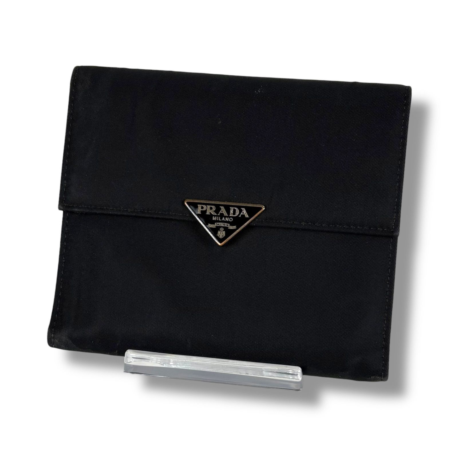 プラダ PRADA トライアングルロゴ 三つ折り財布 ブラック 黒 テスートナイロン コンパクトウォレット